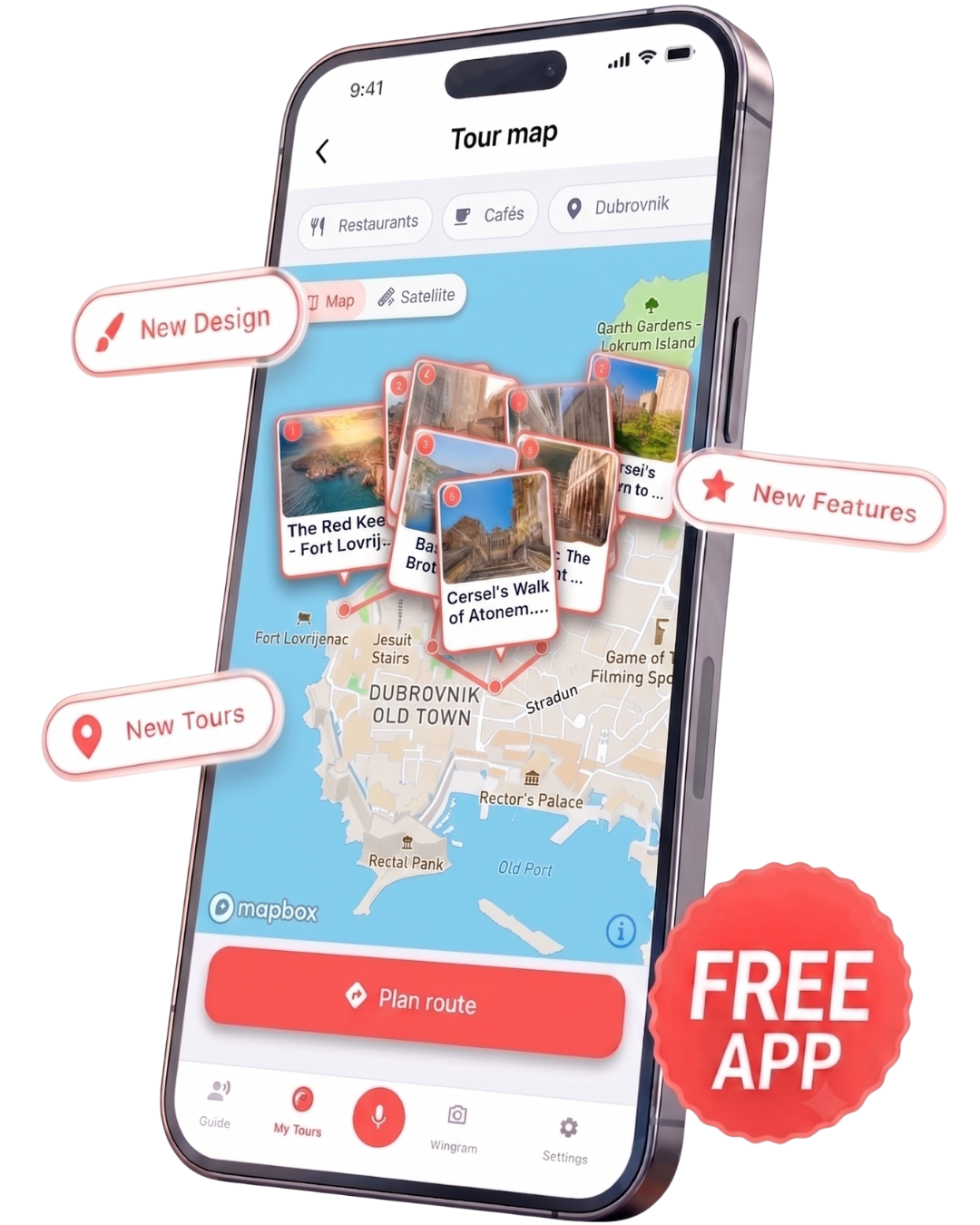Wingman app showing a sustainable walking tour in Riga